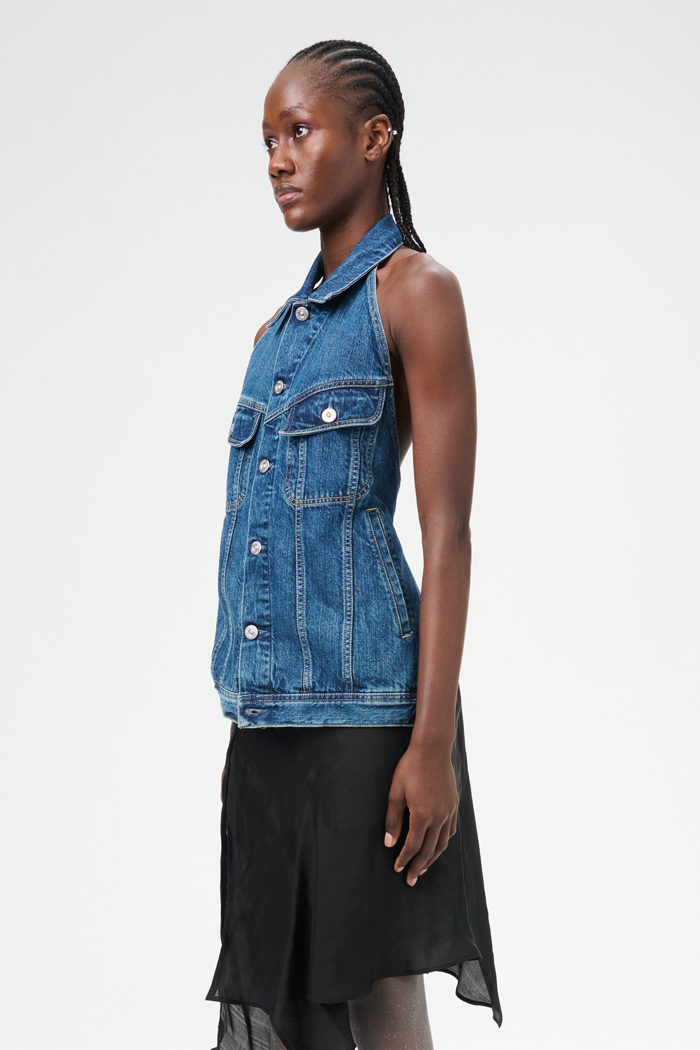 Strap Denim Vest Western Blue Denim - 4