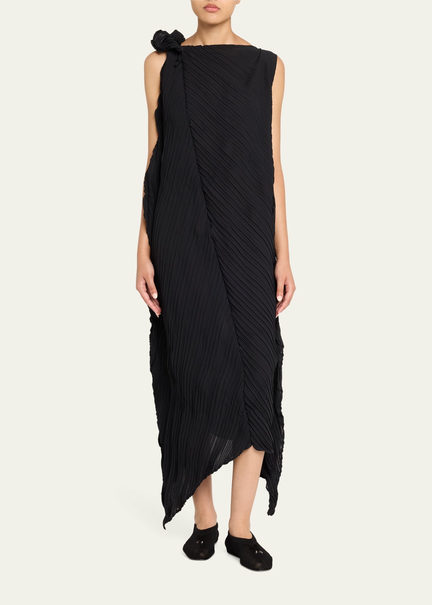 Wrinkled And Twisted Dress, Black - 2