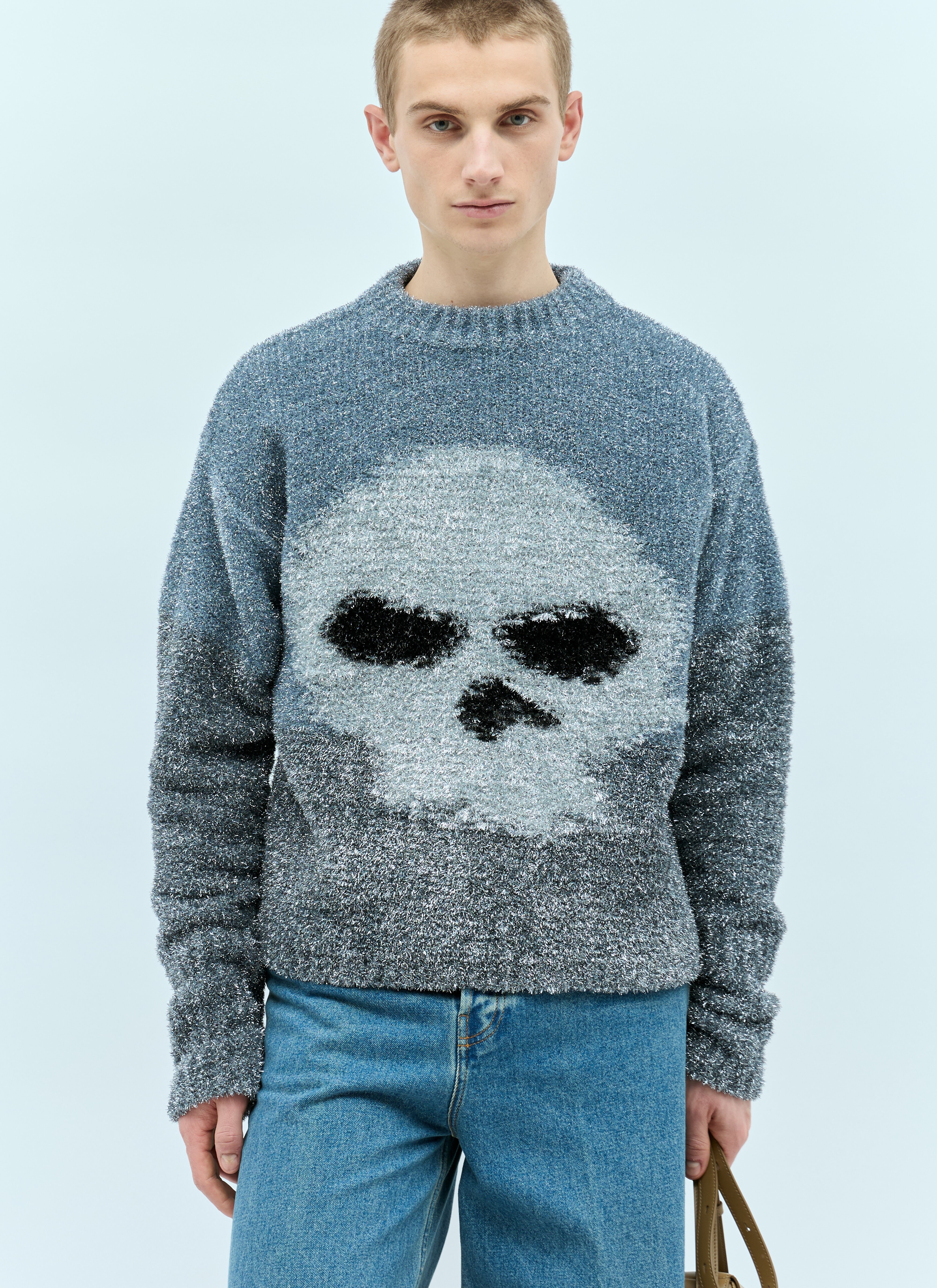 Glitter Skull Intarsia Sweater - 1