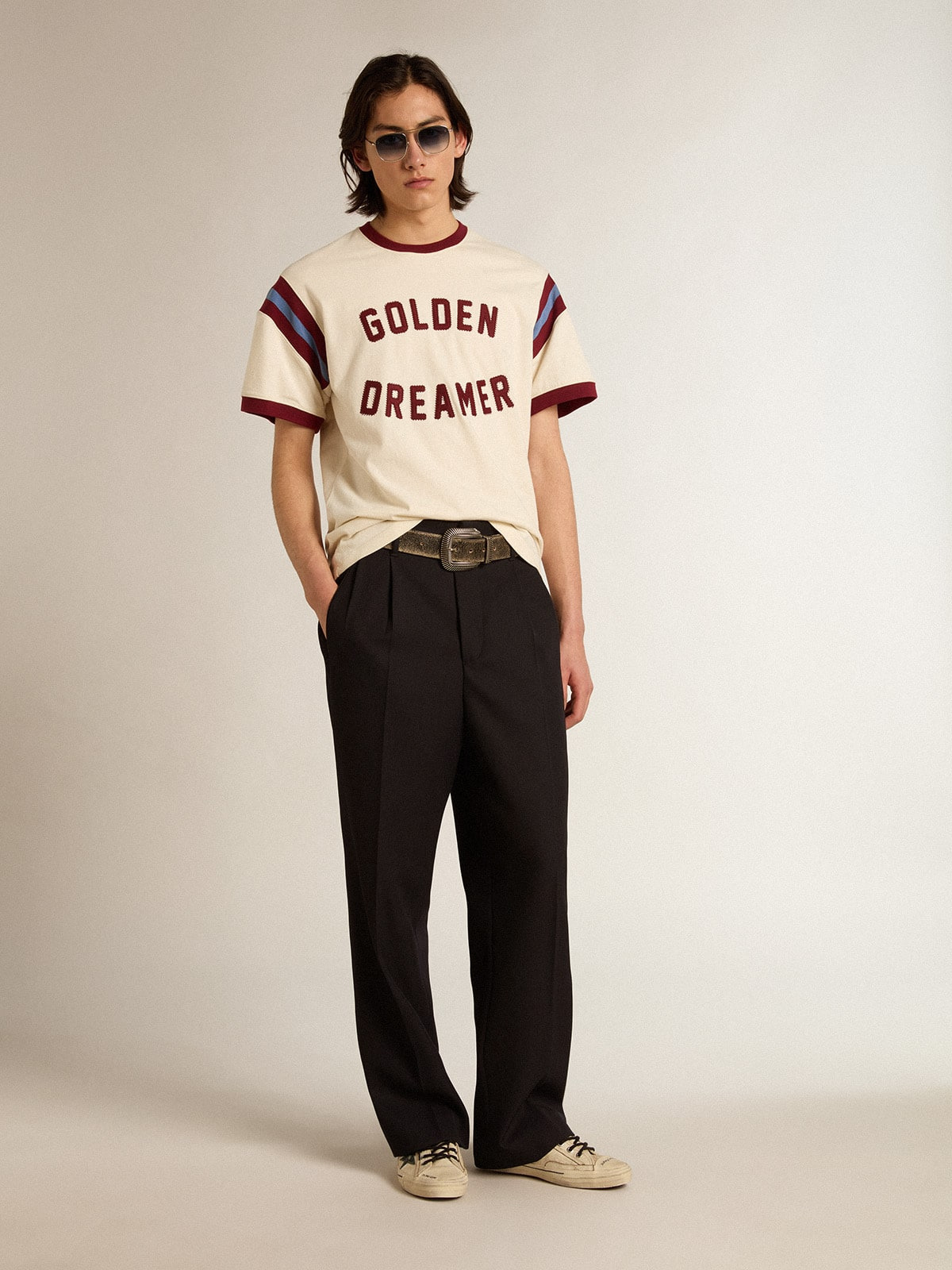 Men’s white T-shirt with burgundy lettering on the front - 4
