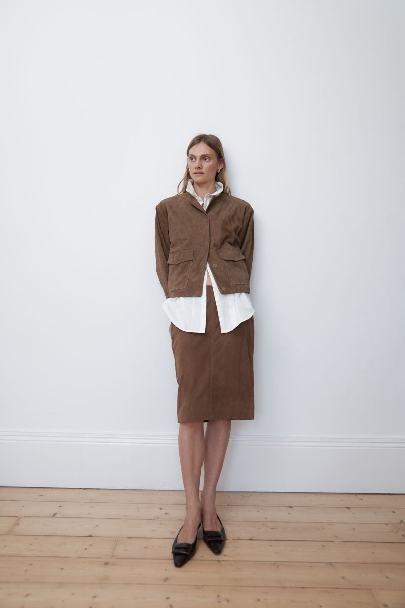 Suede Utility Cocoon Bomber - Toffee - 7