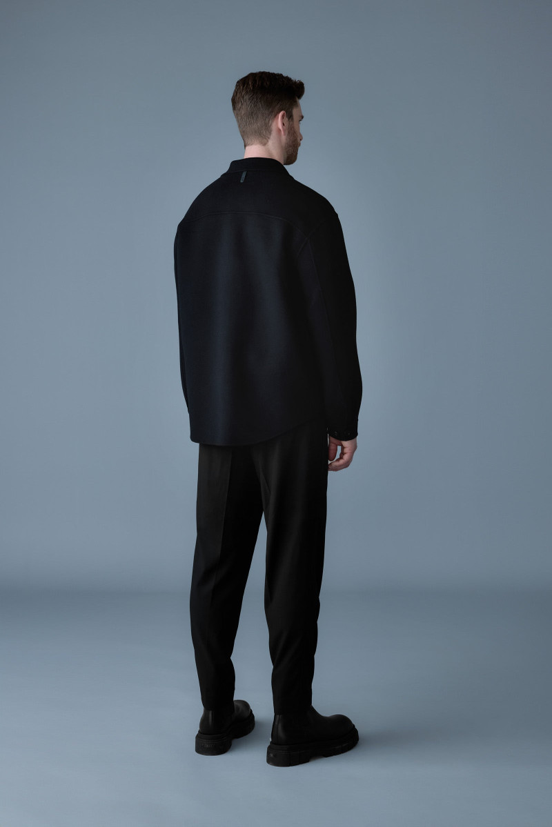 EMMANUEL Double-face wool overshirt with leather patch pocket 4