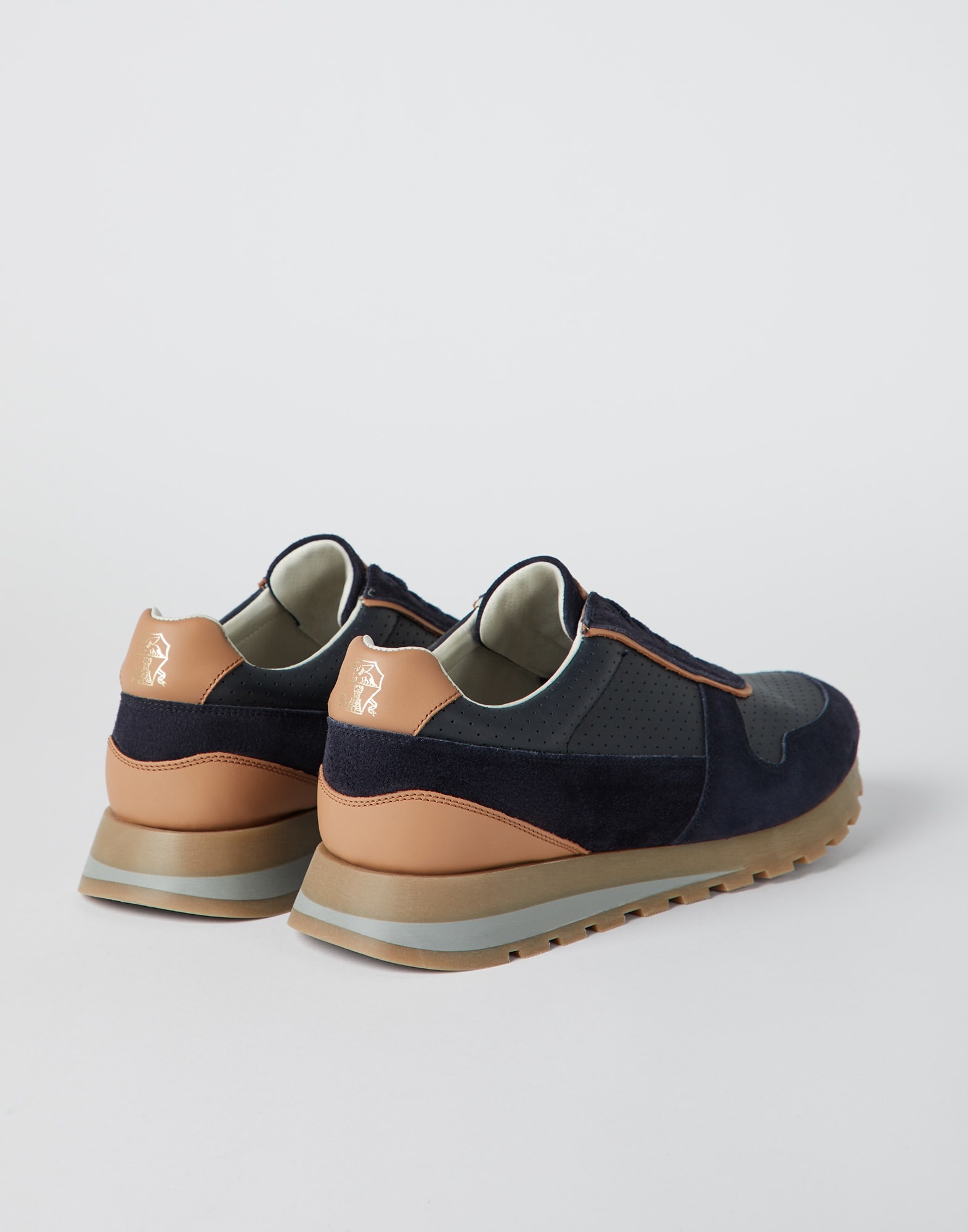 Punched calfskin and suede runners - 2