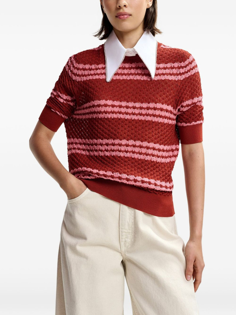 striped embellished-collar T-shirt 4