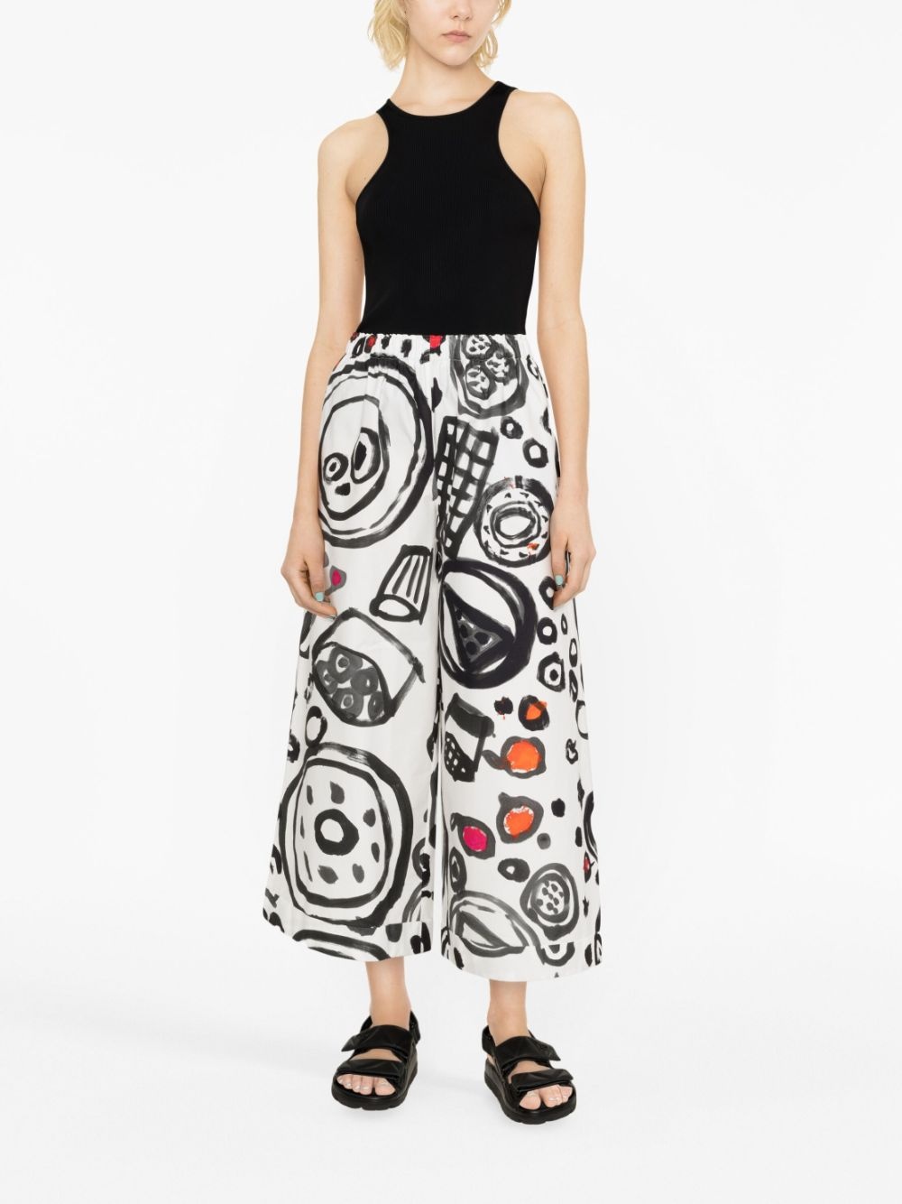 printed cotton wide-leg trousers - 2