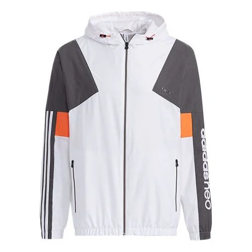 adidas neo Outdoor Sports Windproof Woven hooded Logo Jacket White Gray Colorblock GP5686 - 1
