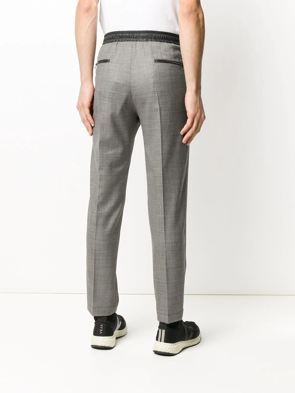 checked drawstring straight trousers - 4