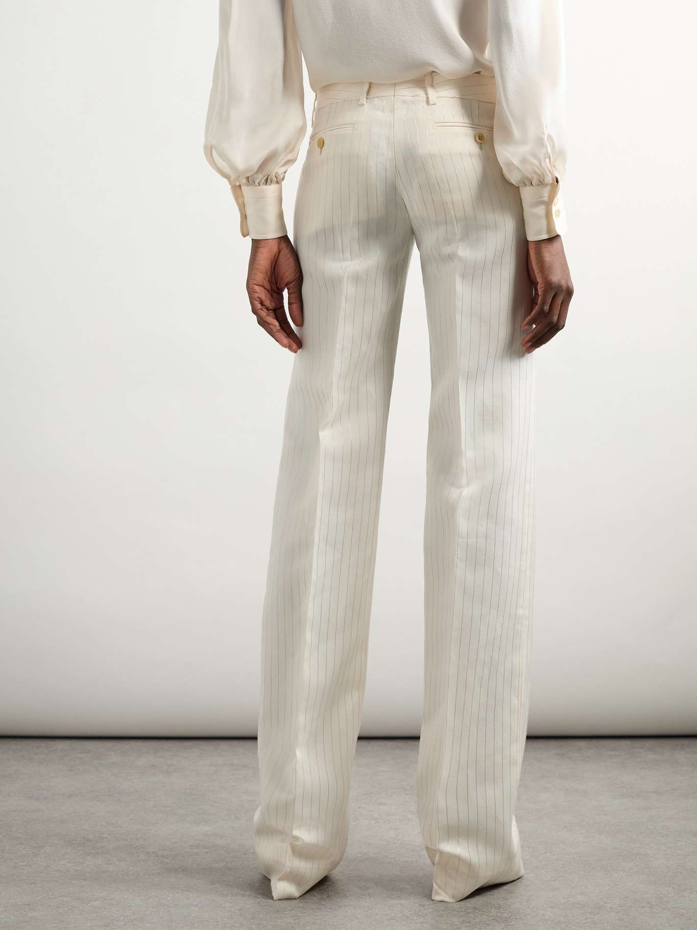 Striped wool-blend straight-leg trousers White - 4
