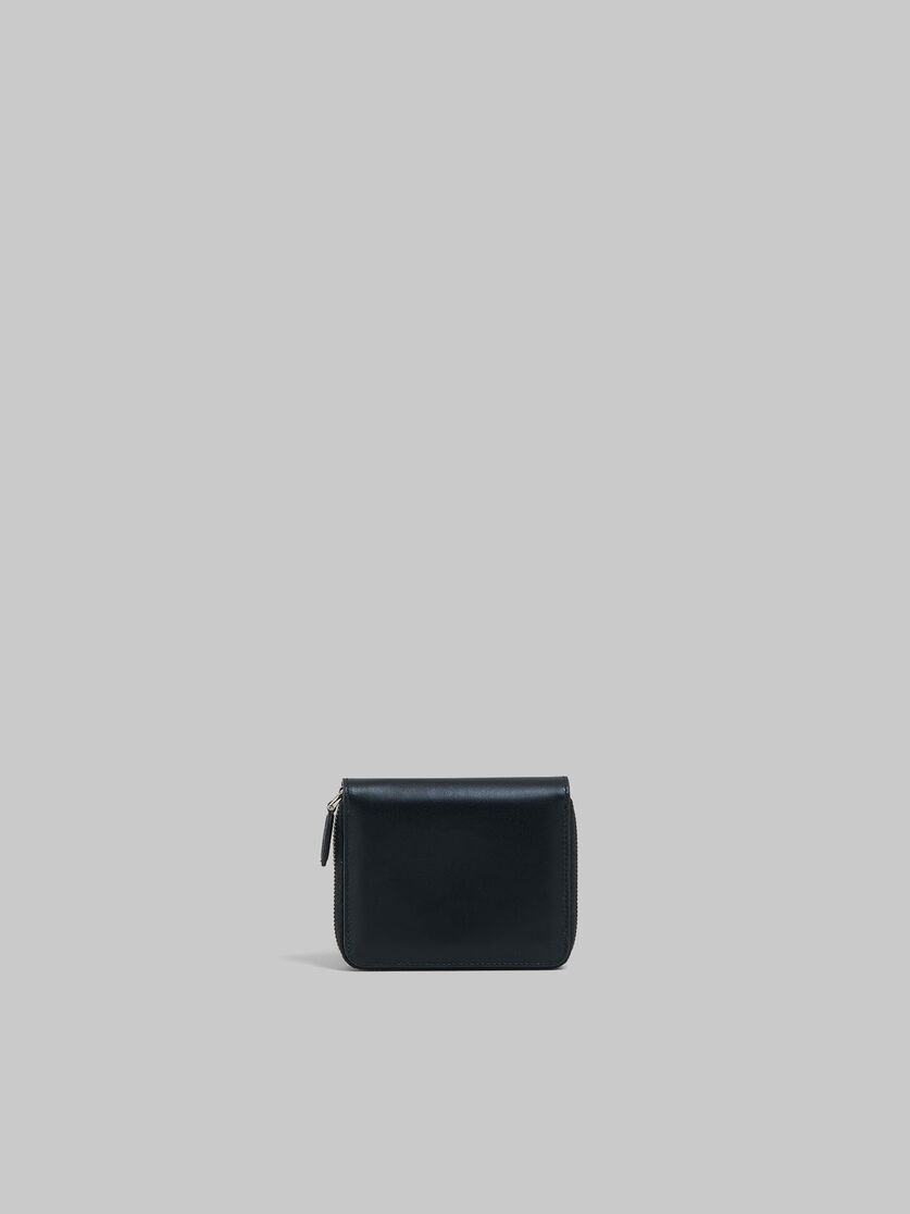 BLACK LEATHER ZIP-AROUND COMPACT WALLET WITH RAISED MARNI LOGO - 3