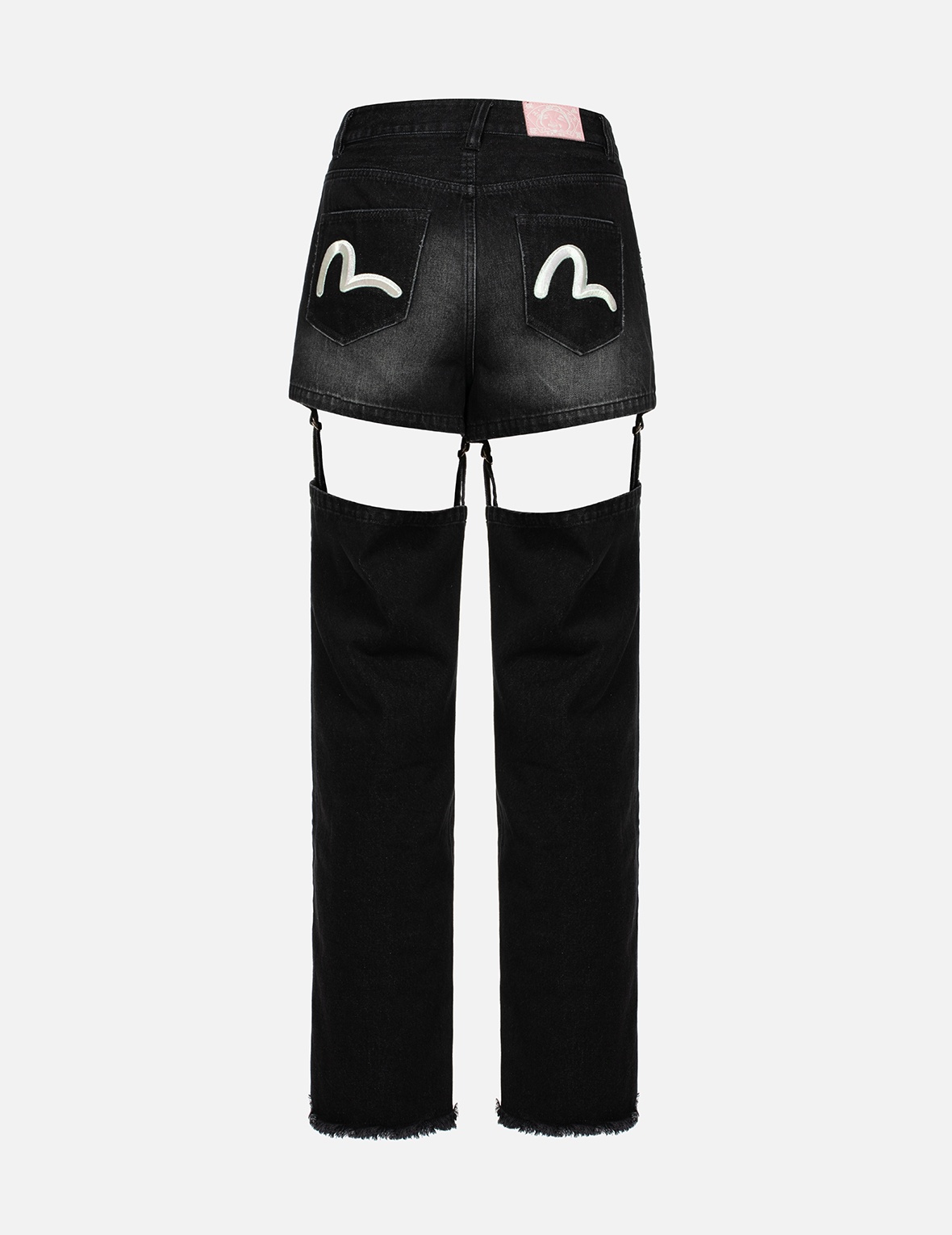 SEAGULL EMBROIDERY DETACHABLE CUTOUT FASHION FIT JEANS - 1