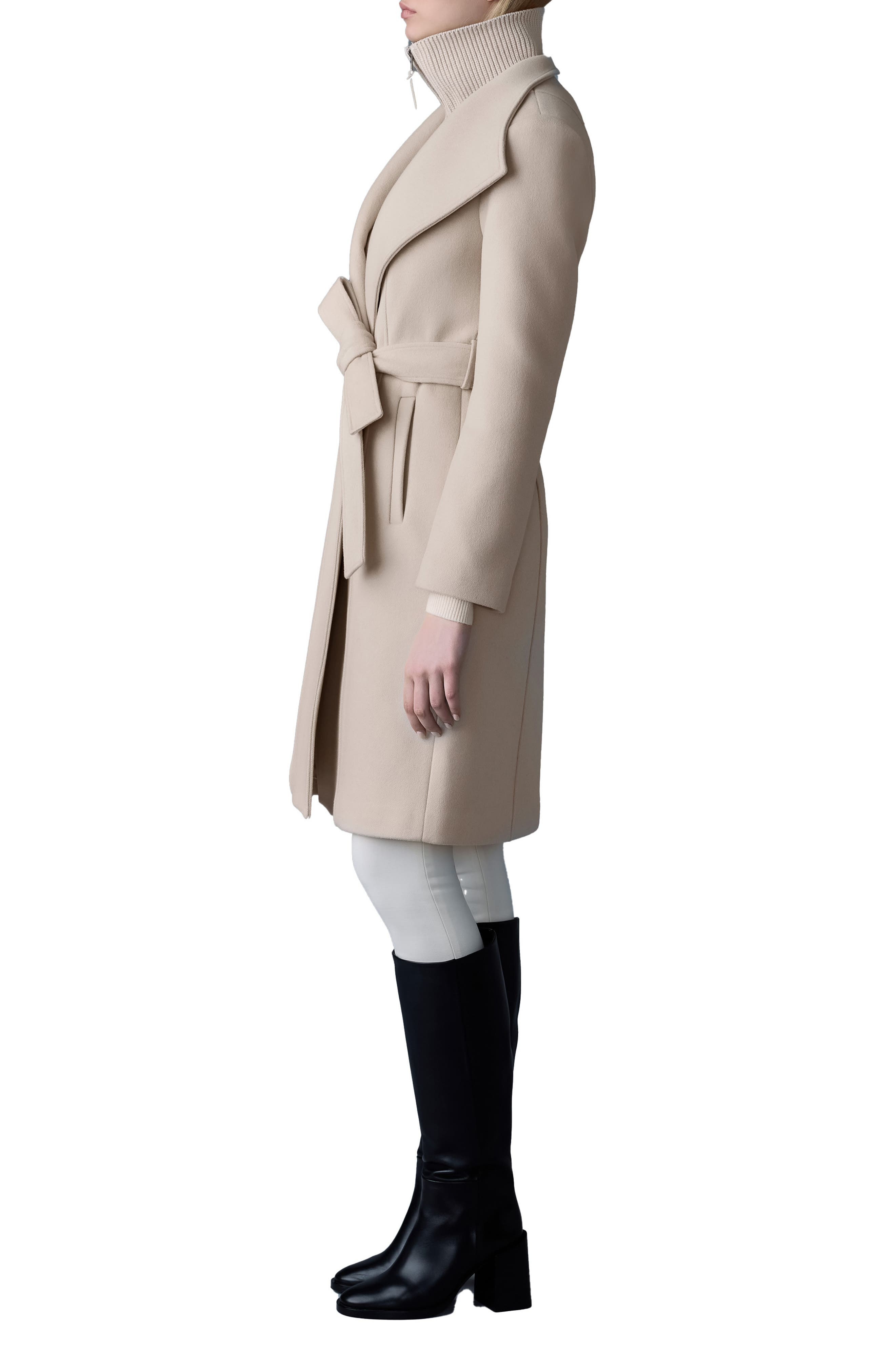Mackage Norita Belted Double Face Wool Coat with Wool Blend Bib in Trench at Nordstrom - 3