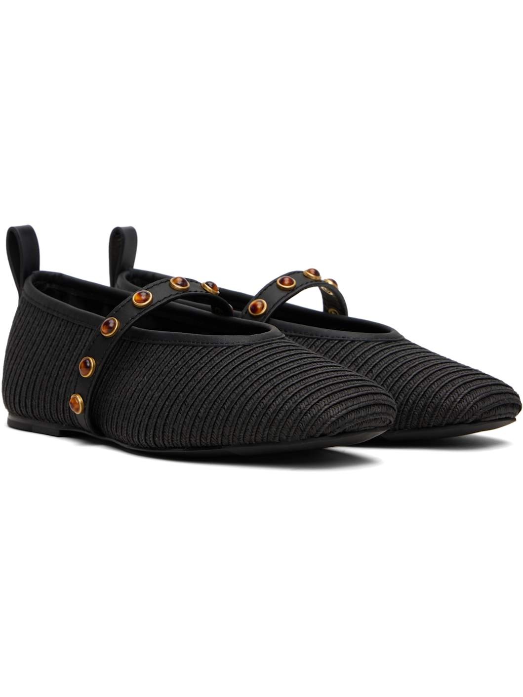 Black Spire Straw Mary Jane Ballerina Flats - 4