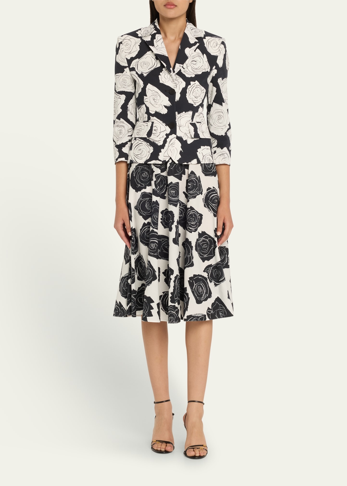 Rose-Printed Flare Midi Skirt - 2