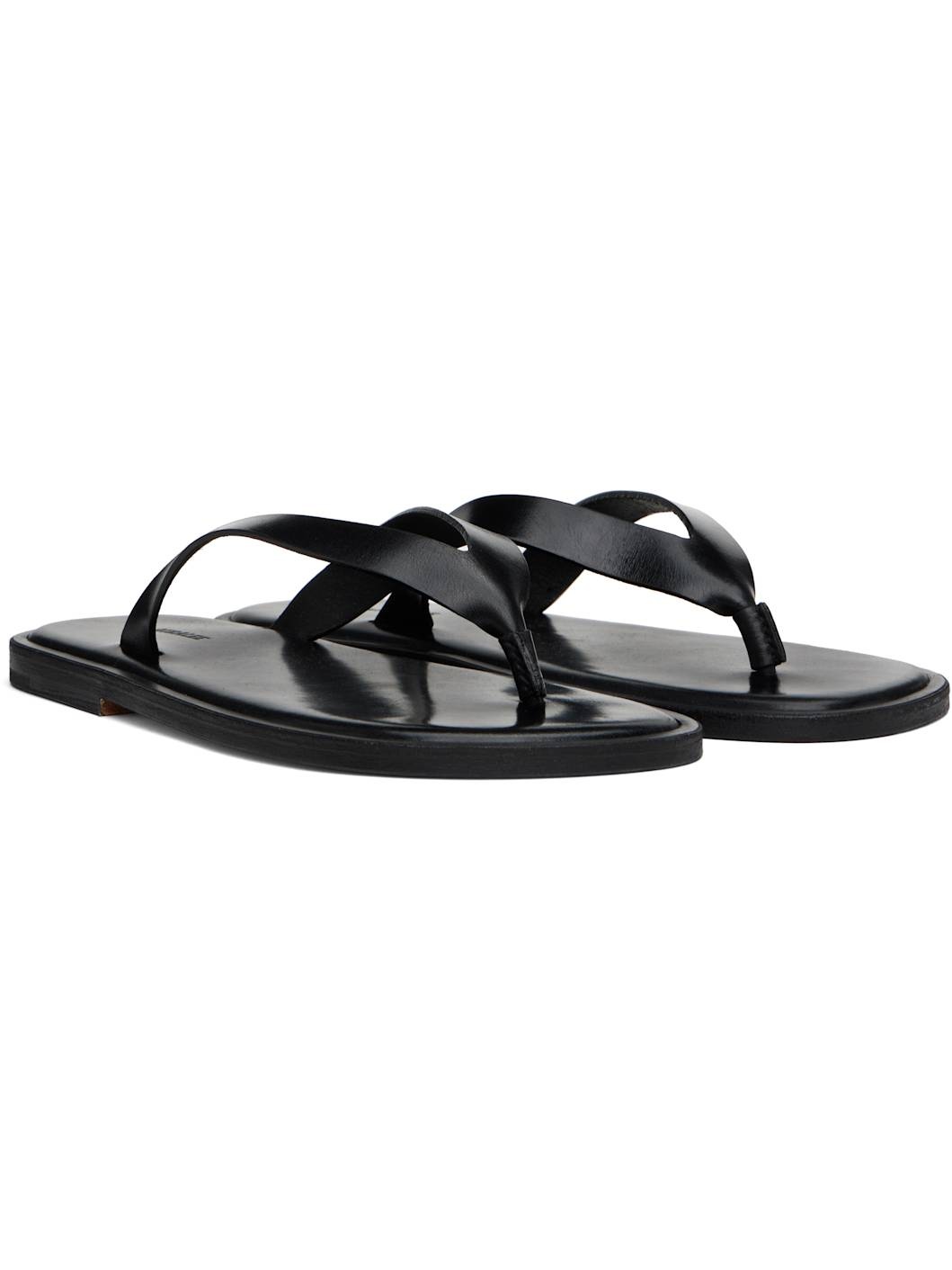 Black Leather Tong Flip-Flops - 4