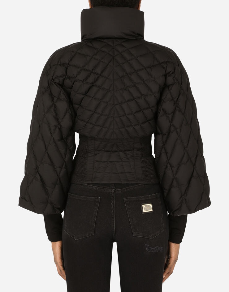 Quilted nylon jacket with knit sleeves and crystal DG embellishment - 2