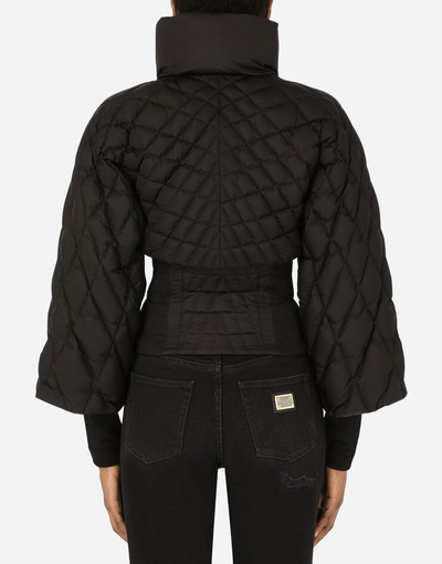 Dolce & Gabbana Quilted nylon jacket with knit sleeves and crystal DG embellishment outlook