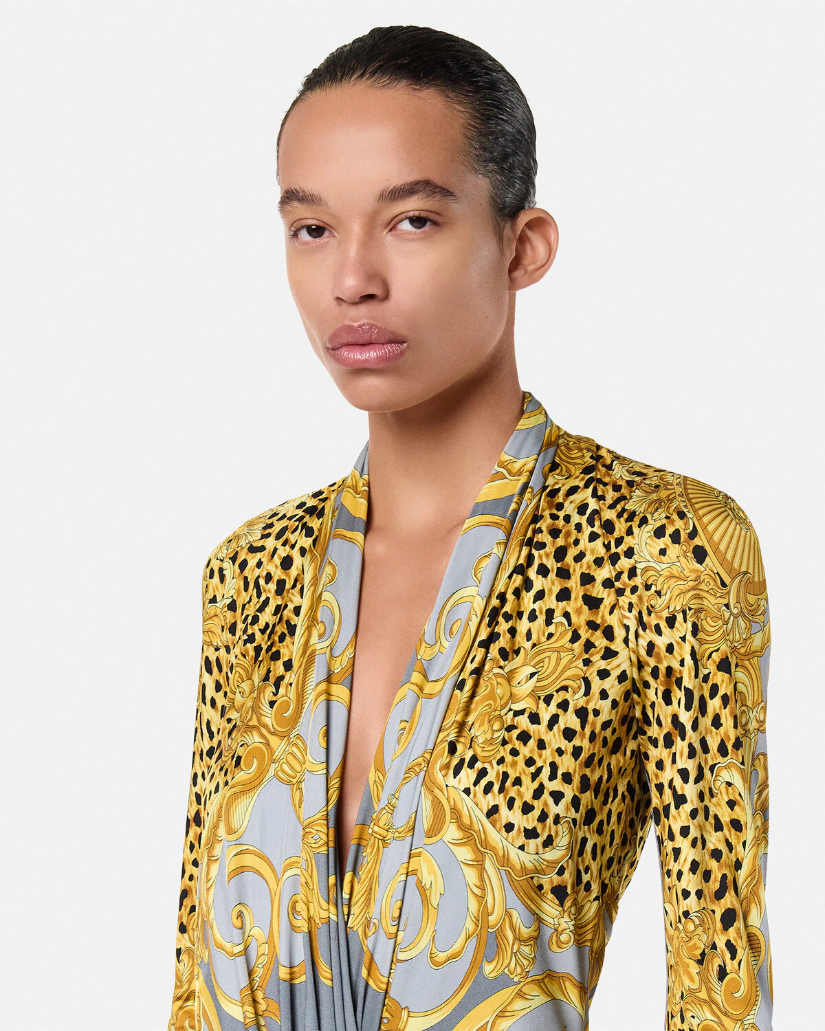 Cheetah Foulard Draped Bodysuit - 3