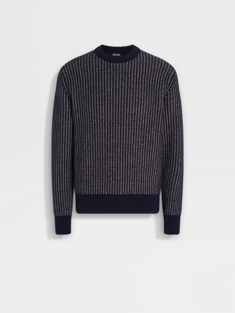 INK BLUE AND LIGHT TAUPE CASHMERE MOHAIR AND SILK CREWNECK 1