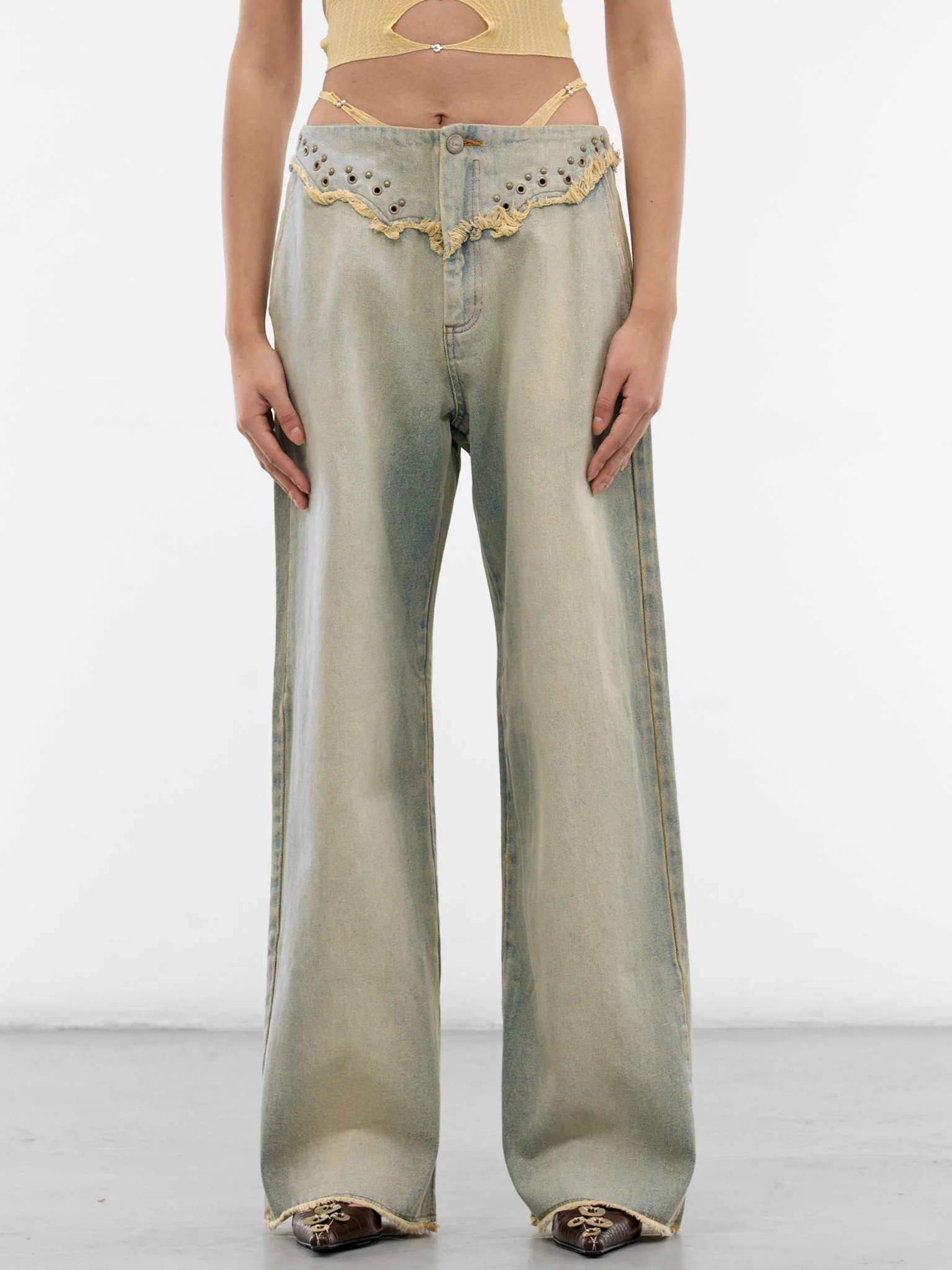 Blue G-String Rivets Bend Jeans - 1