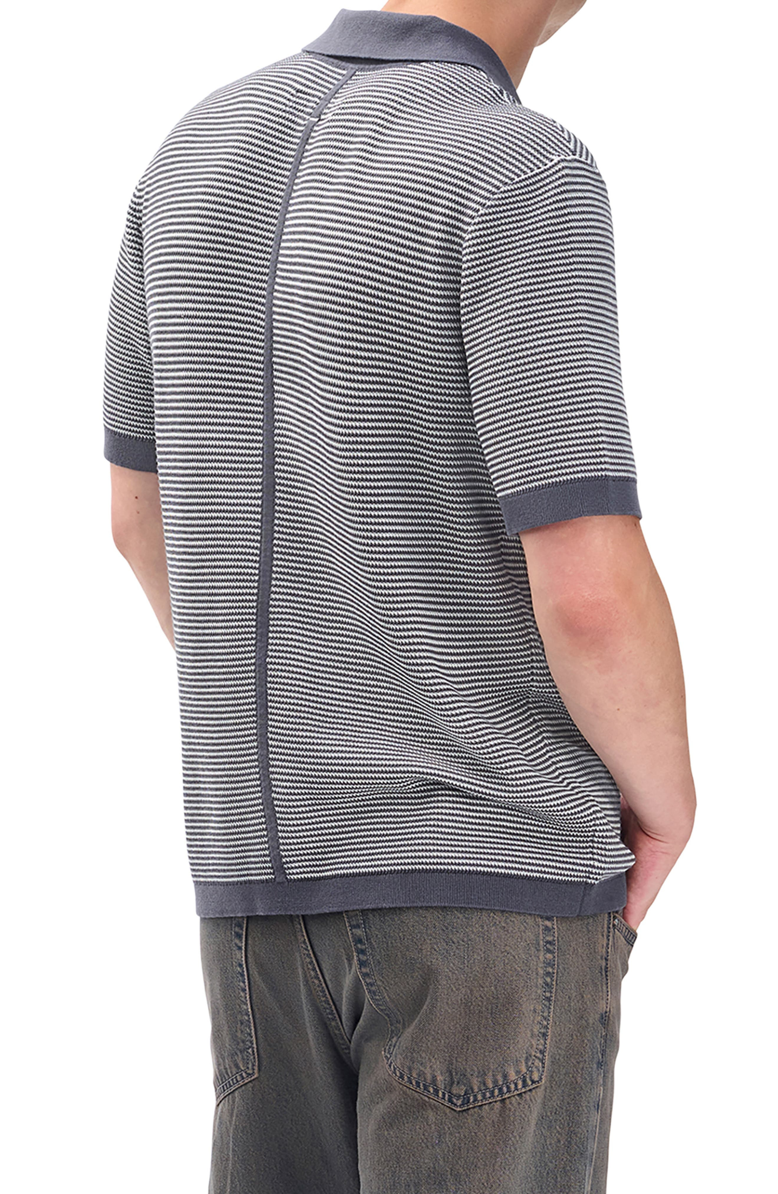 rag & bone Harvey Chevron Johnny Collar Polo in Wet Iron at Nordstrom - 2