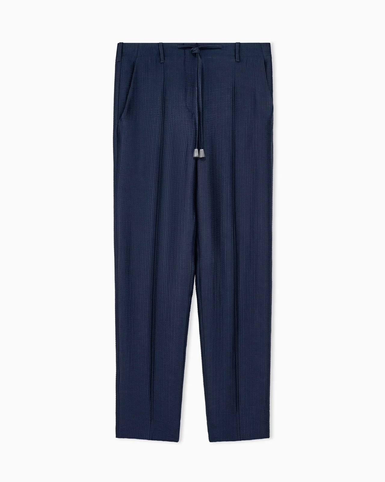 TROUSERS IN TEXTURED VISCOSE AND WOOL WITH DRAWSTRING - 1