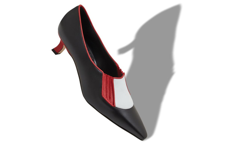 Manolo Blahnik Black, Red and White Calf Leather Shoe Booties outlook