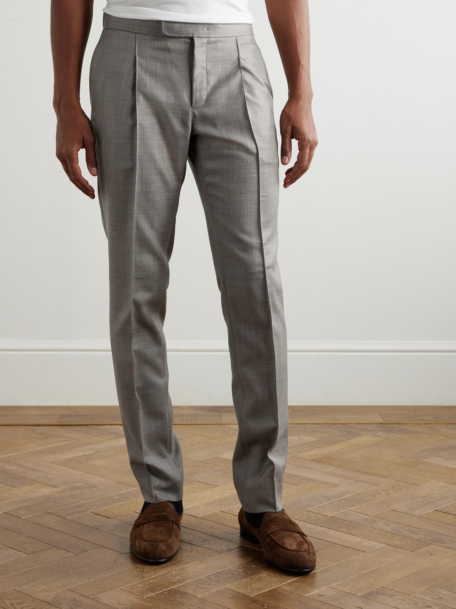 Melbourne Straight-Leg Pleated Wool and Silk-Blend Trousers Gray - 3