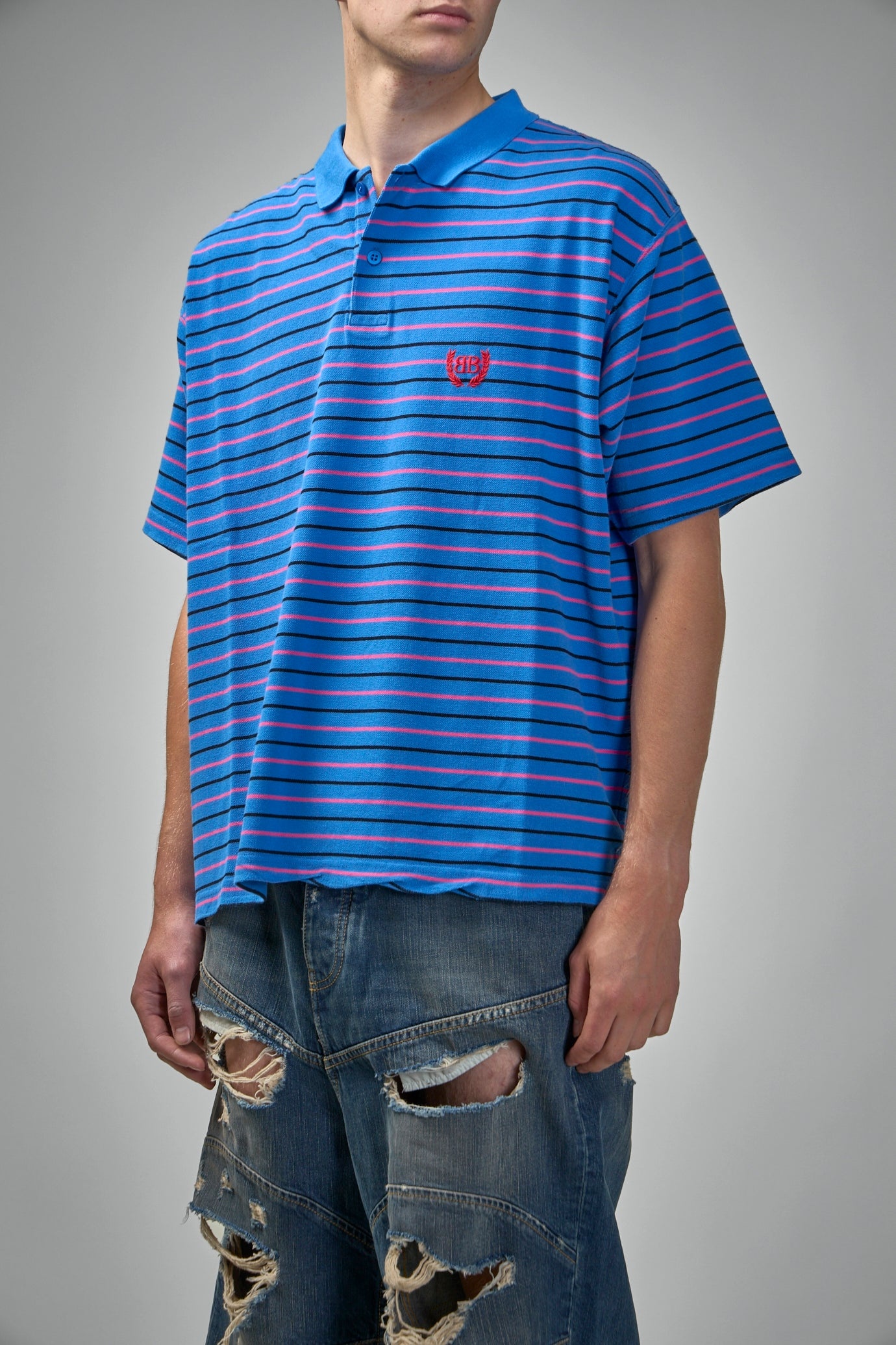 BALENCIAGA Laurel Classic Fitted Polo in Blue/pink/black