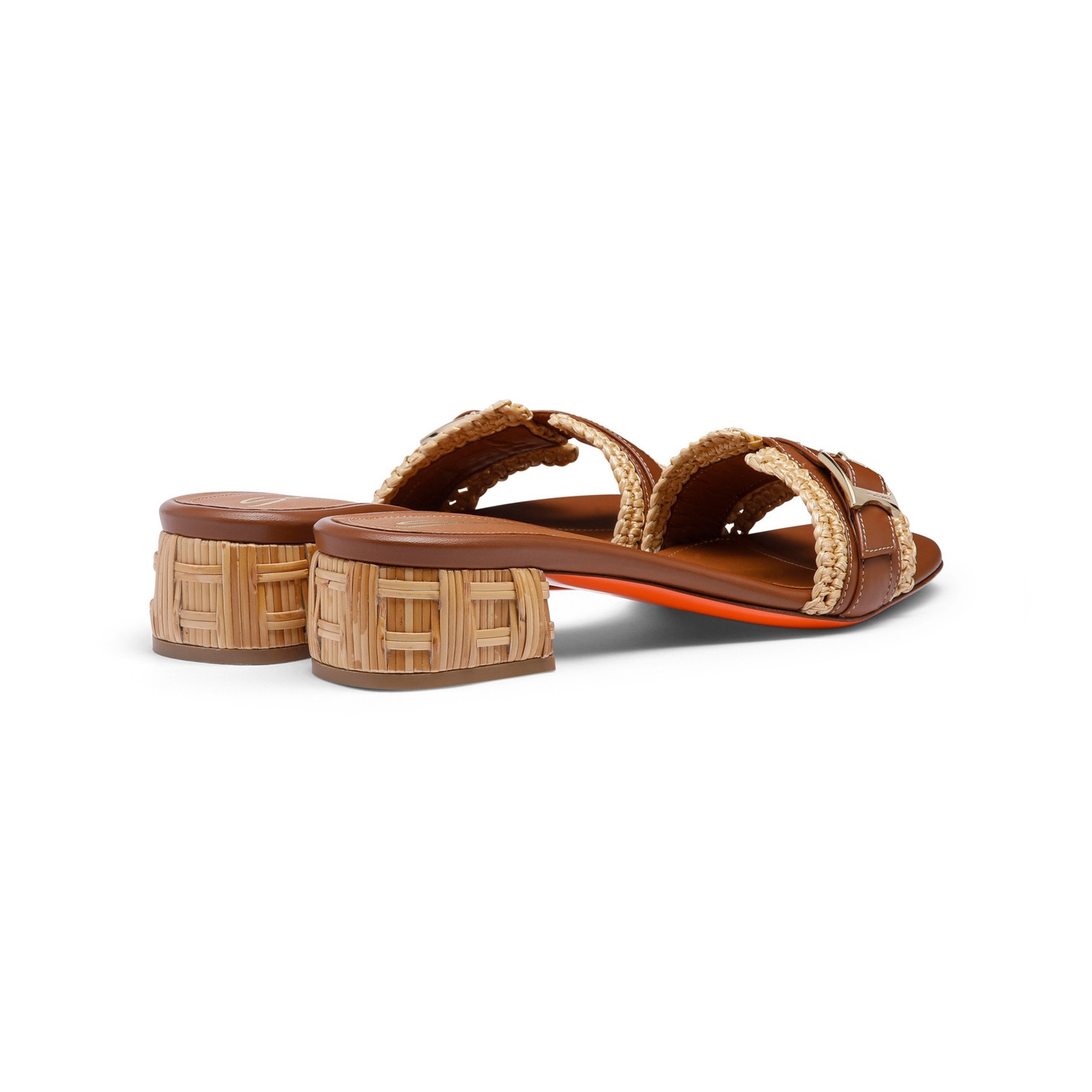 Women's light brown leather and raffia sandal - 3