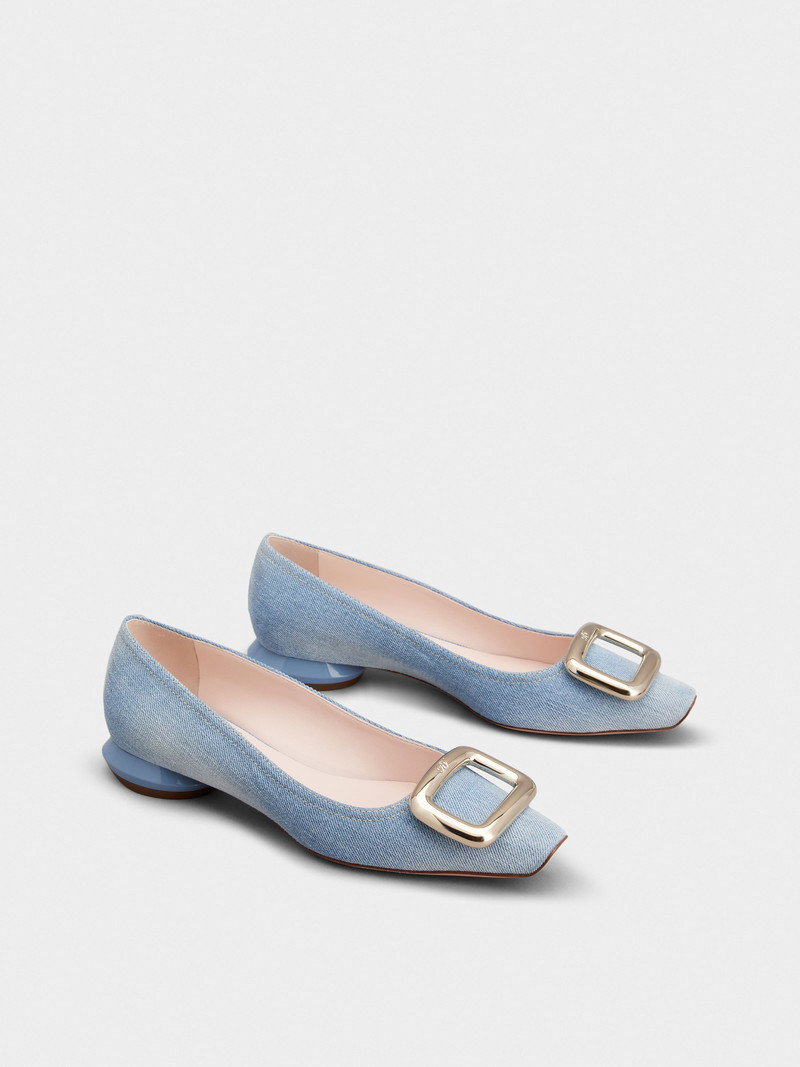 Roger Vivier Viv' Choc Metal Buckle Ballerinas in Denim outlook