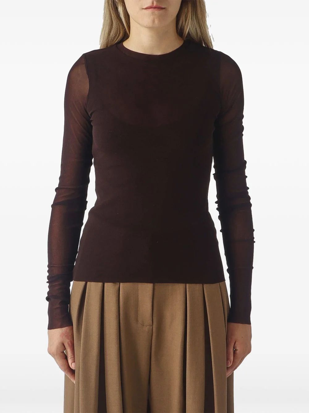 sheer-panel long-sleeve T-shirt - 1