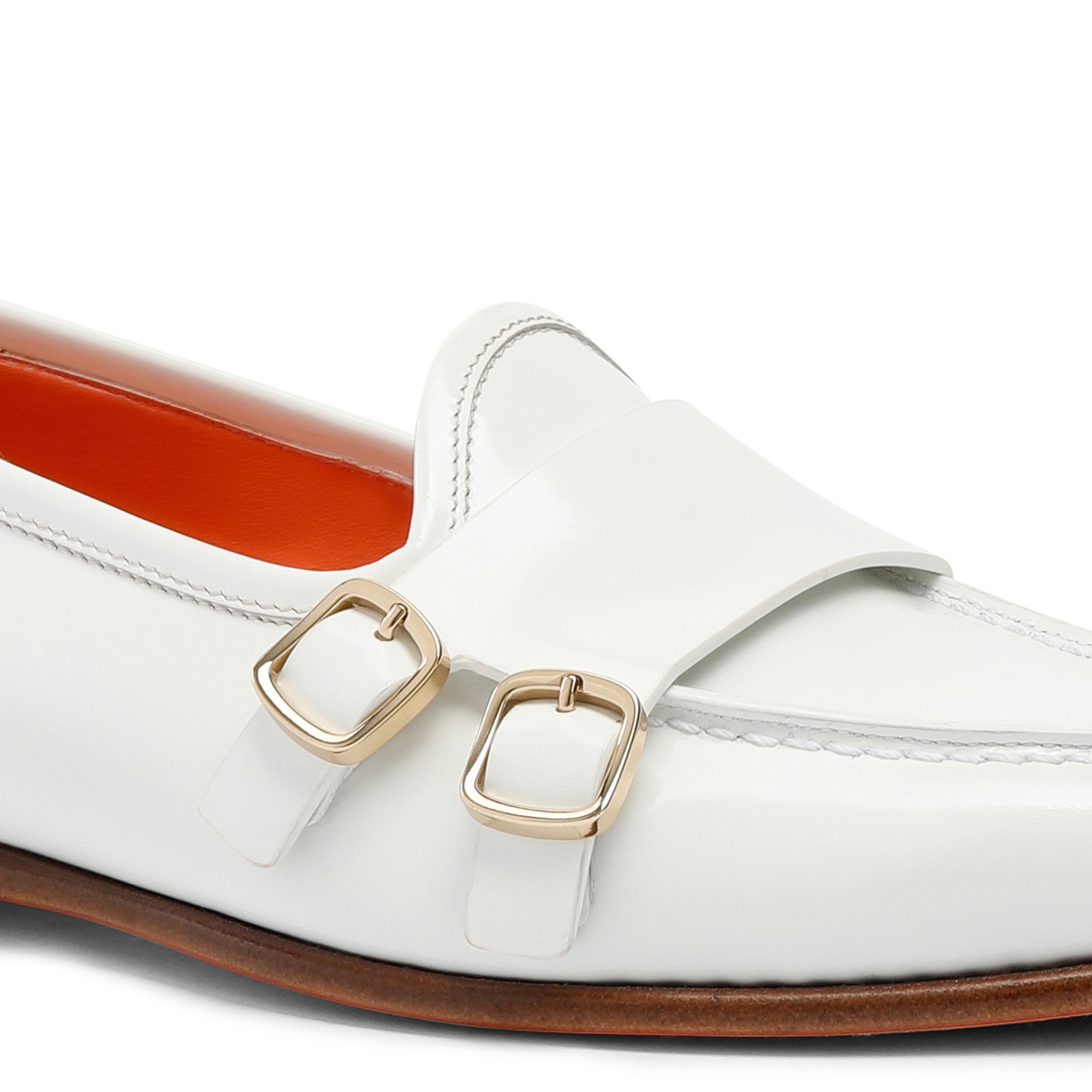 Women's white leather Andrea double-buckle loafer - 6