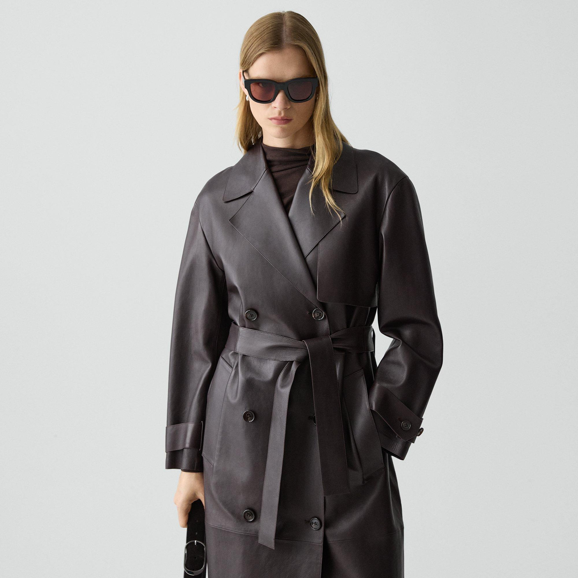 Oversized Double-Breasted Trench Coat in Sleek Leather - 5