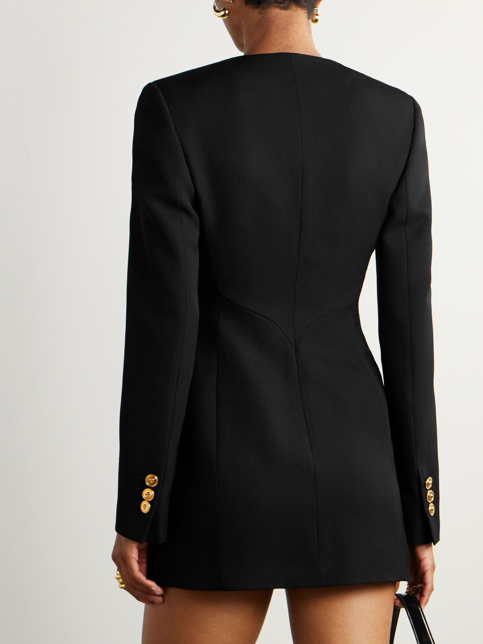 Double-breasted grain de poudre wool mini dress Black - 3