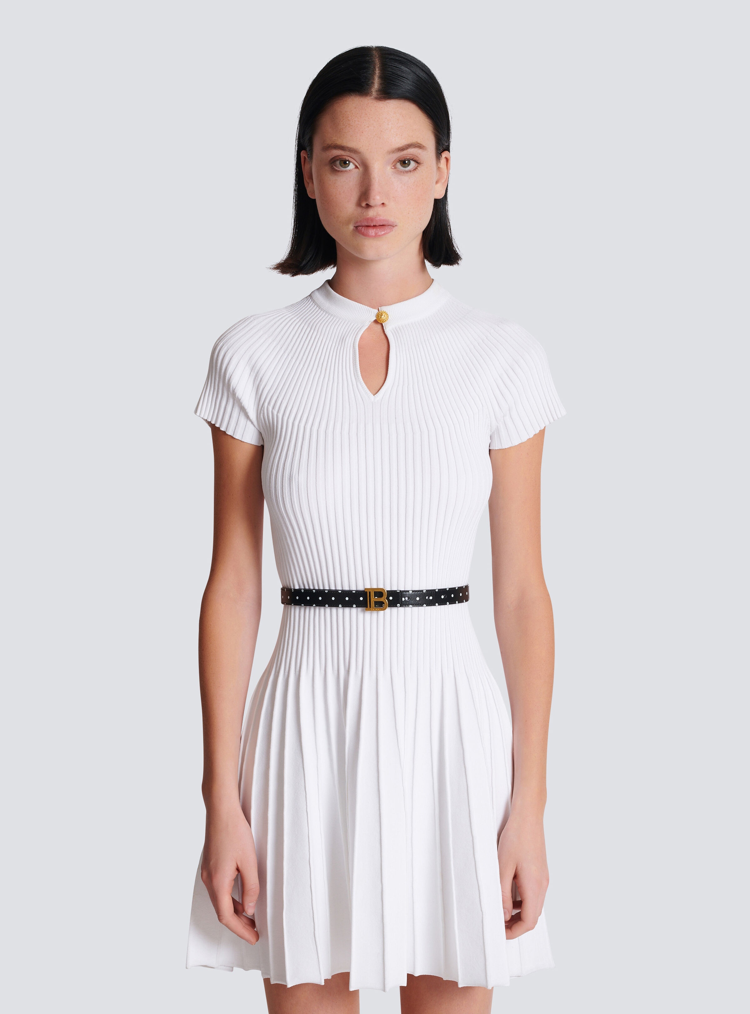 Thin reversible calfskin B-Belt with Polka Dots print - 2