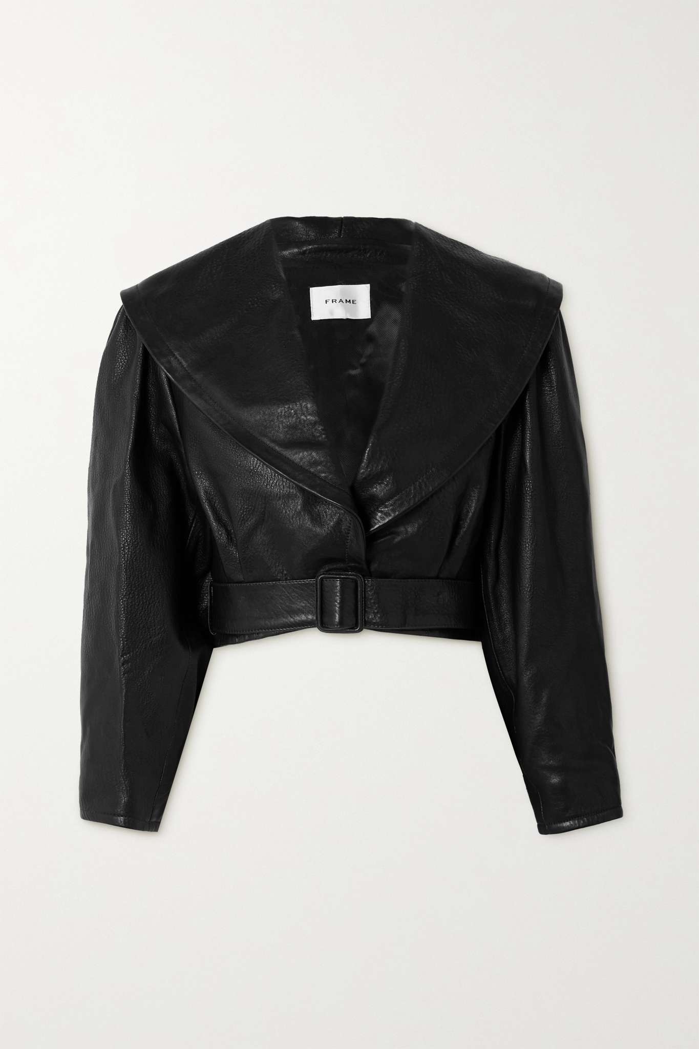 Cropped belted textured-leather jacket - 1