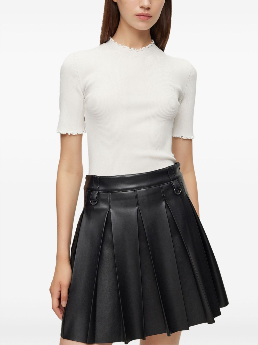 frilled-neck short-sleeve top - 3