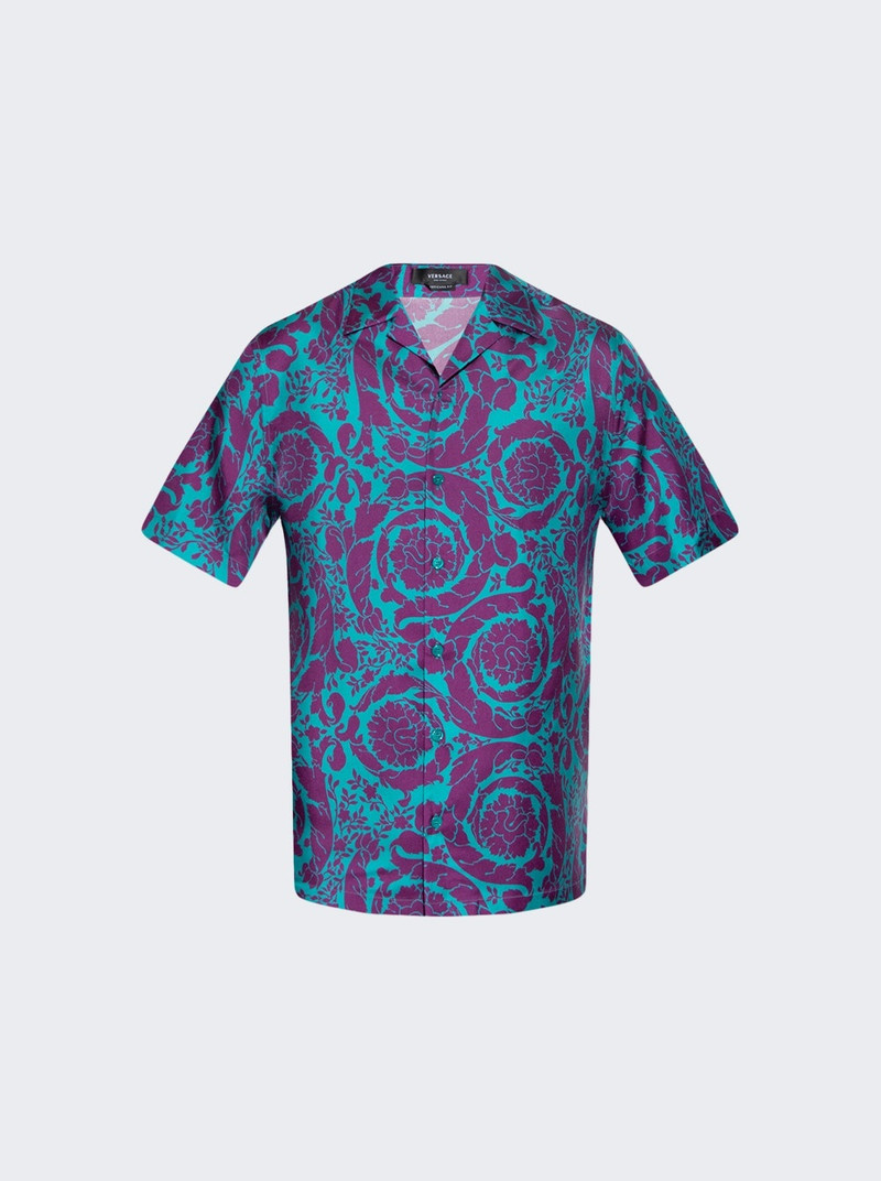 Barocco Silhouette Silk Shirt Teal And Plum 1