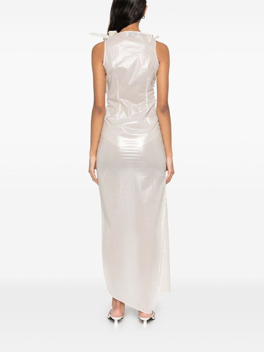 floral-appliqué asymmetric gown - 4