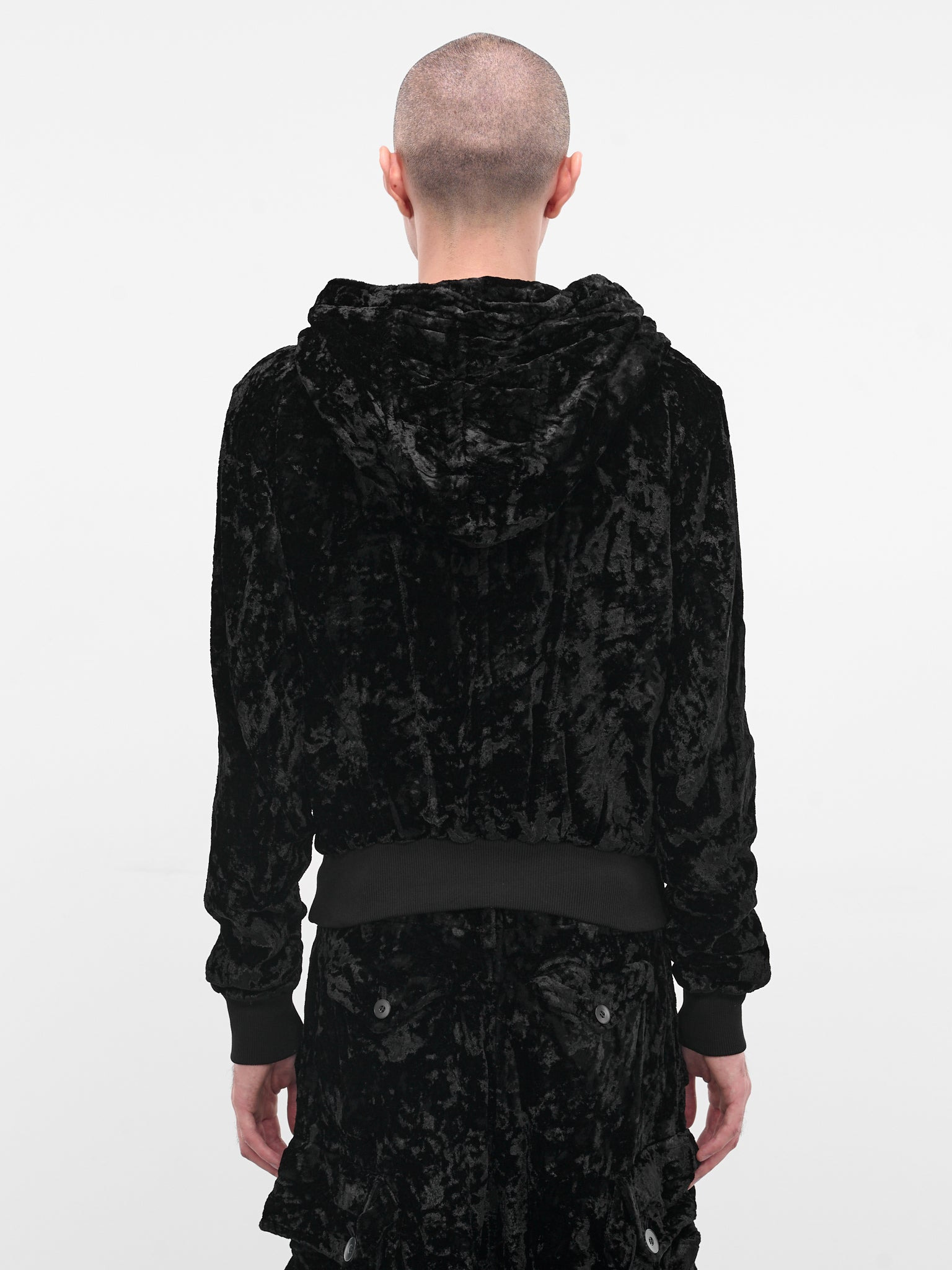 Black Crushed Velvet Zip Hoodie - 3