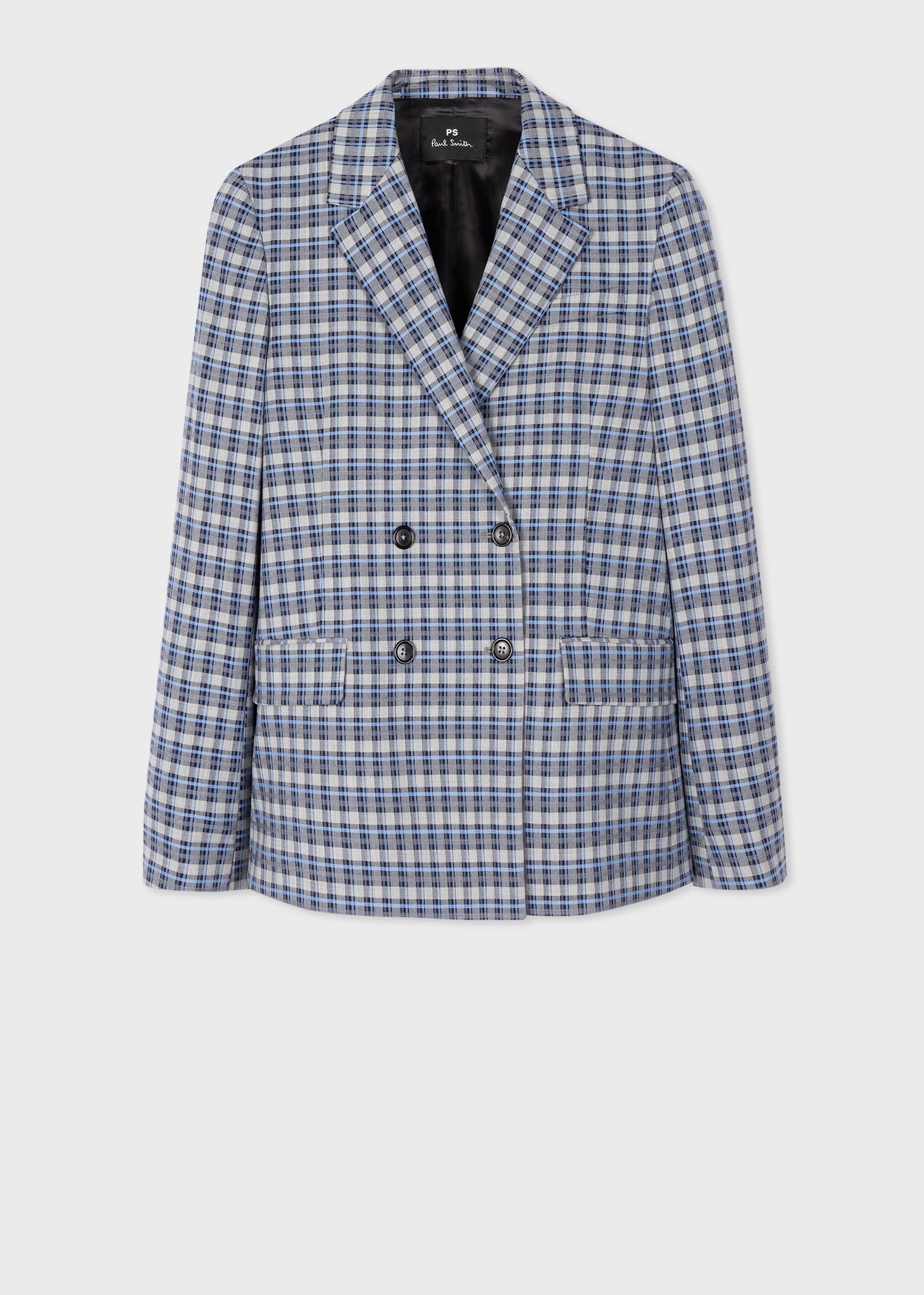 Check Wool-Blend Double Breasted Blazer - 1