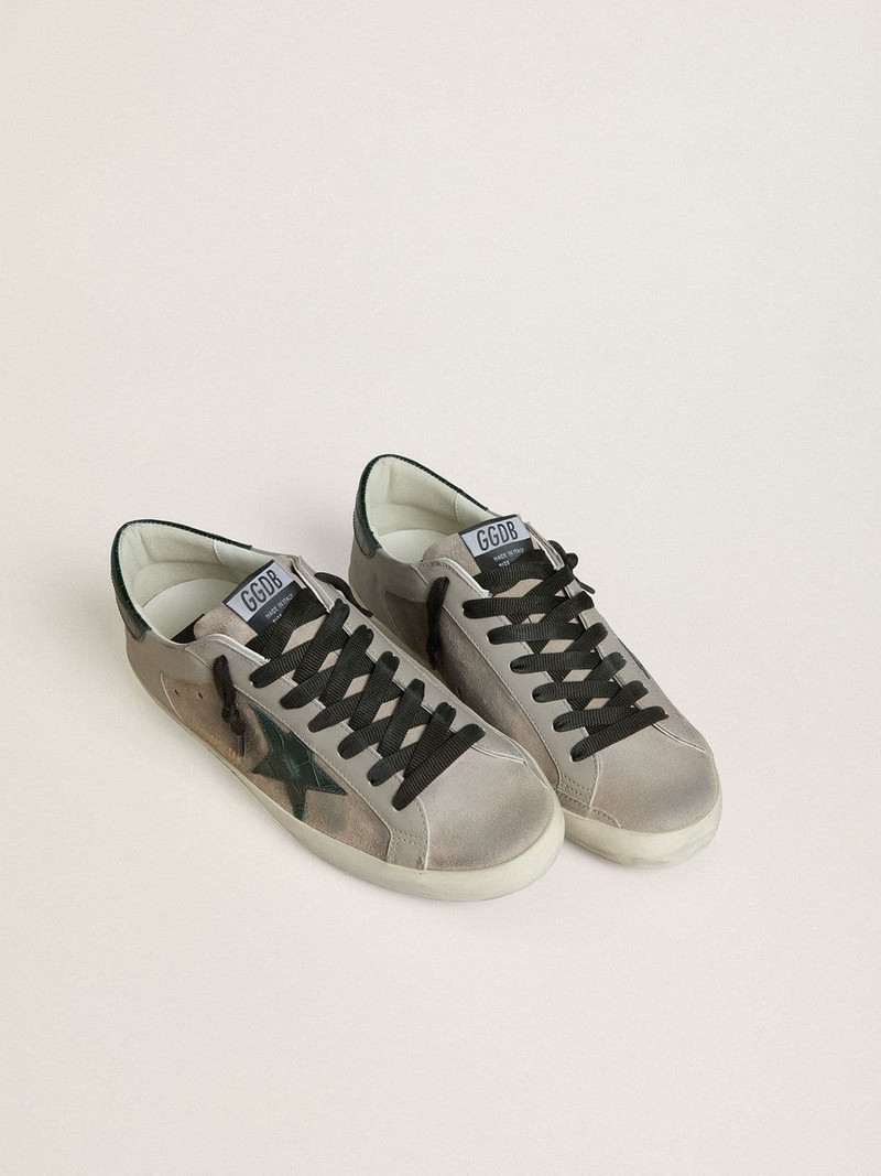 Golden Goose Men's Super-Star in nappa and suede with green croc-print leather star outlook