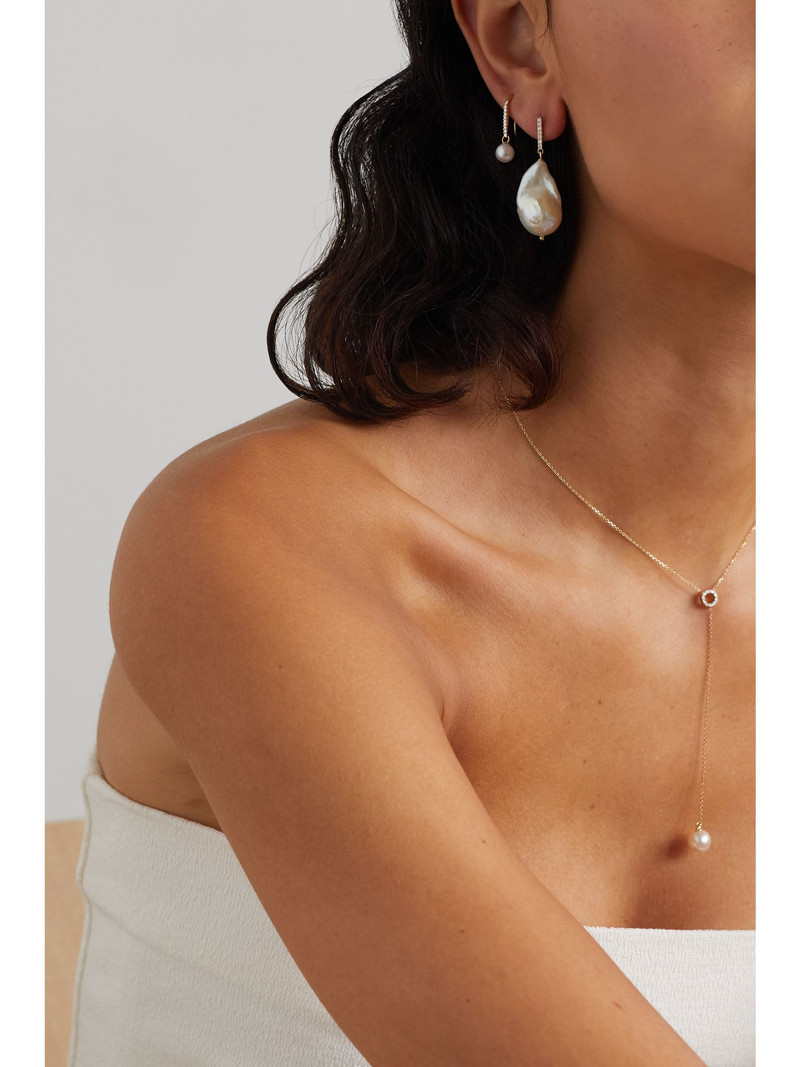 MATEO 14-karat gold, pearl and diamond earrings Gold outlook