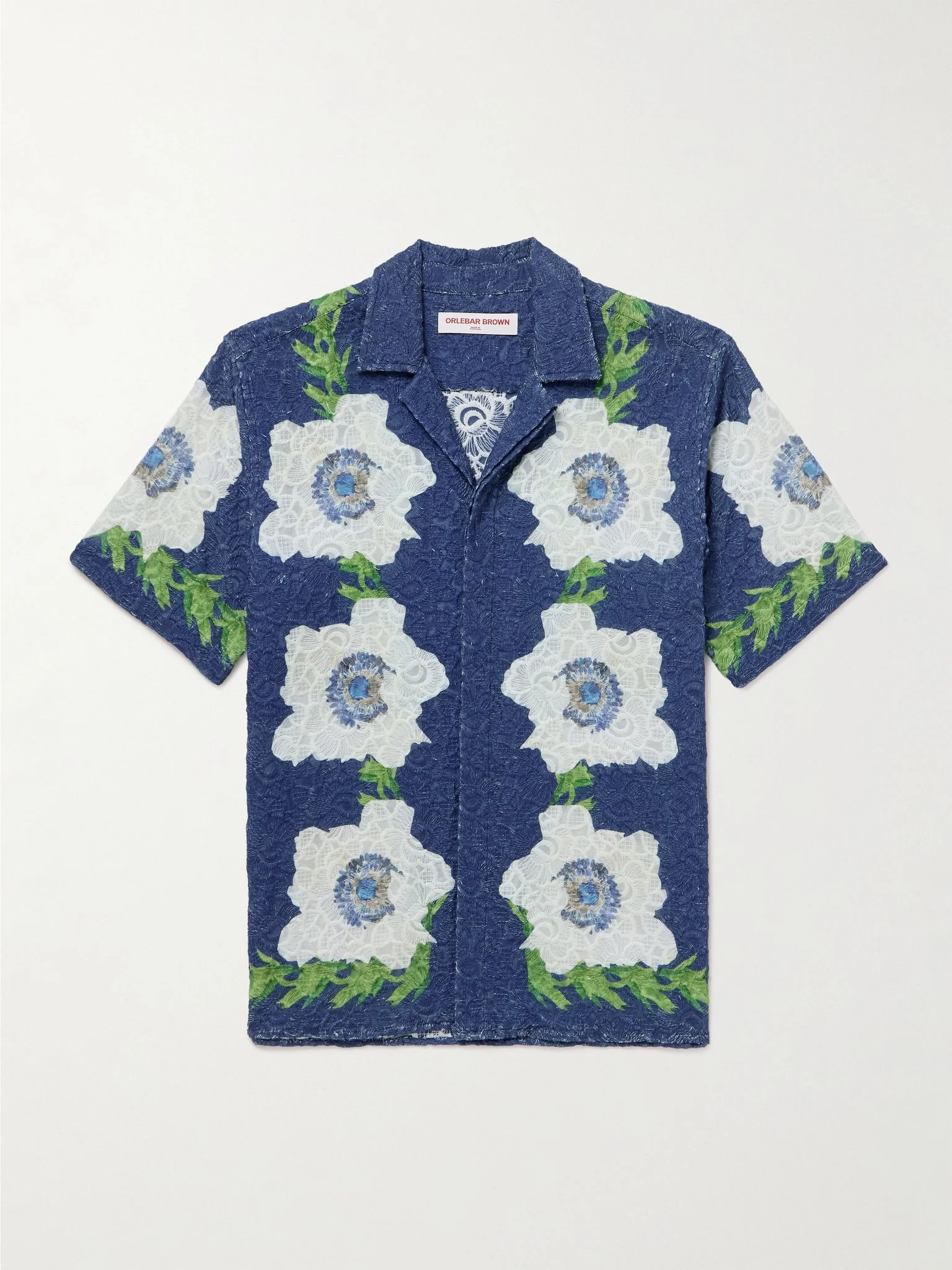 Maitan Camp-Collar Embroidered Cotton Shirt Navy - 1