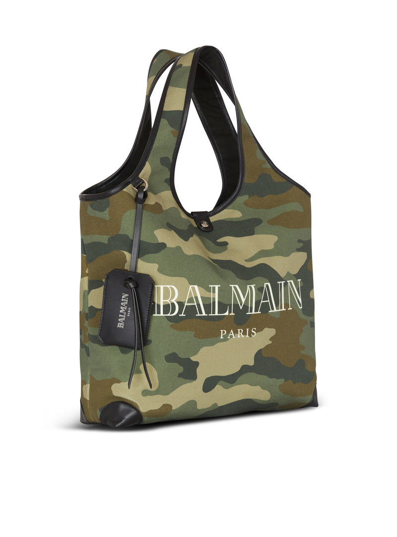 Camouflage canvas B-Army Grocery Bag with Vintage Balmain logo 3