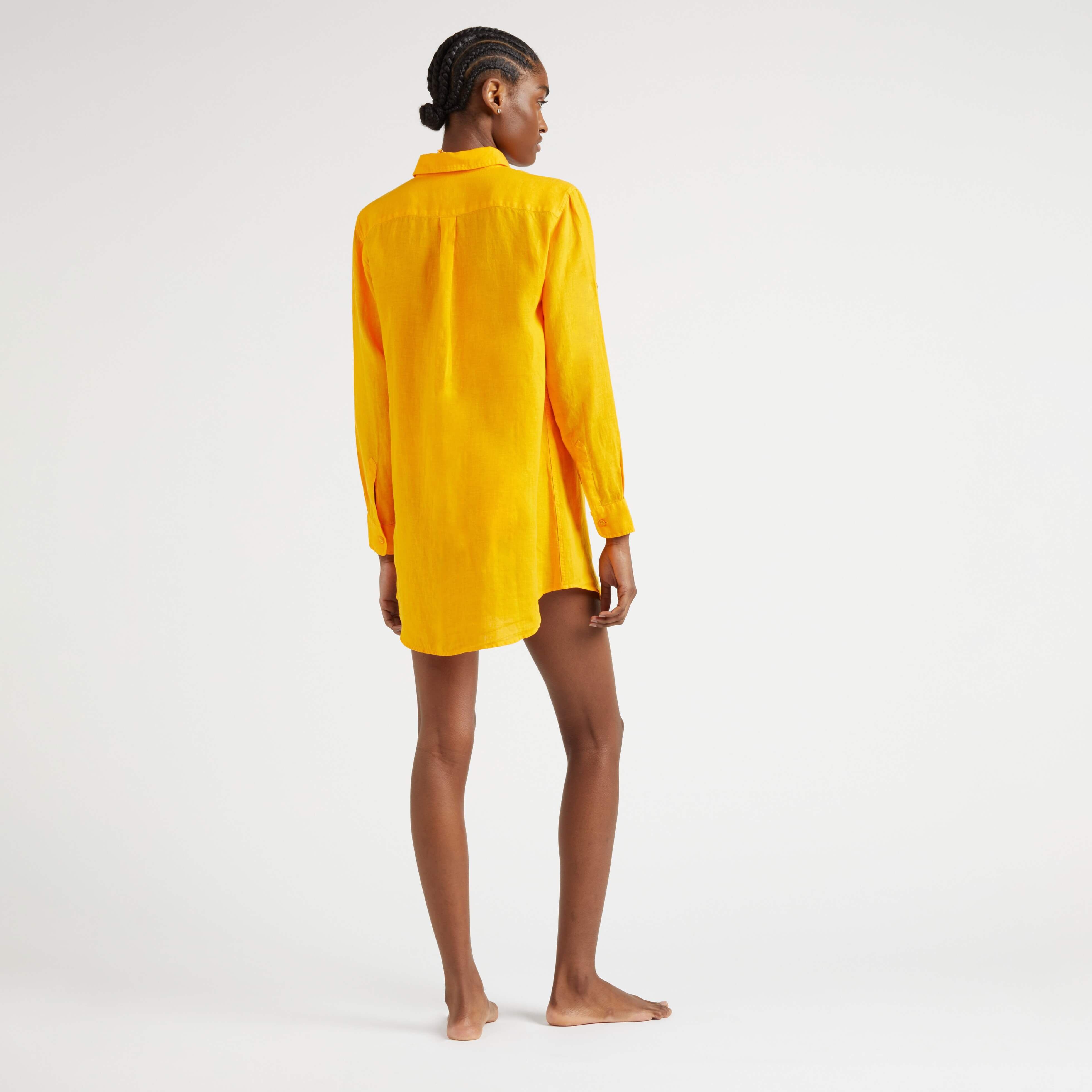 Women Linen Shirt Dress Solid - 4