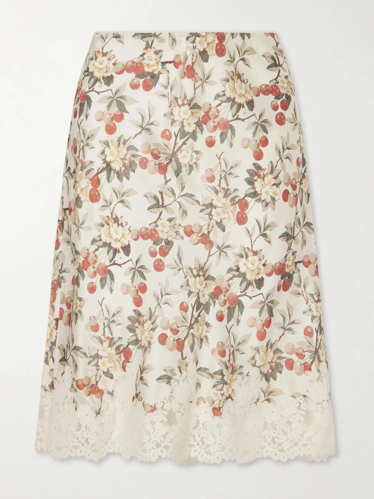 Elowette Lace-trimmed Floral-print Silk-satin Midi Skirt - 1