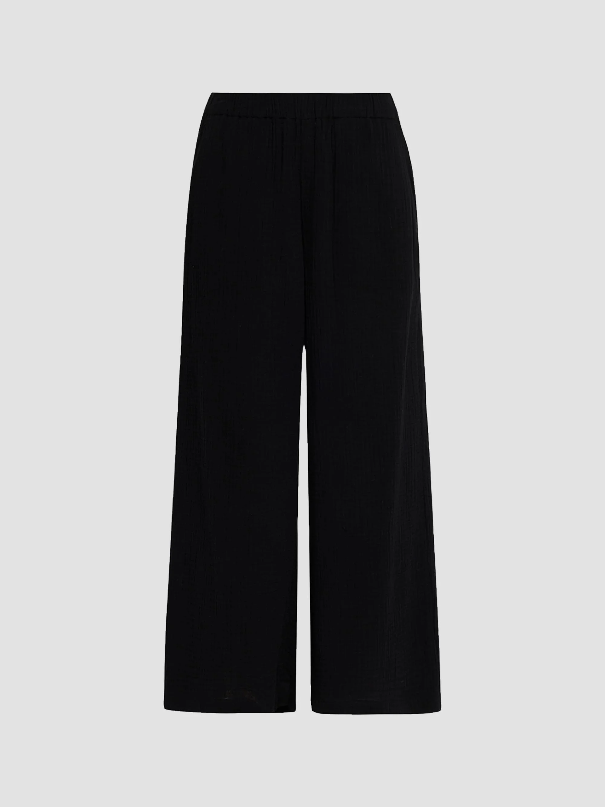 Women's Textured Wide-Leg Ankle Pants - Black - 1