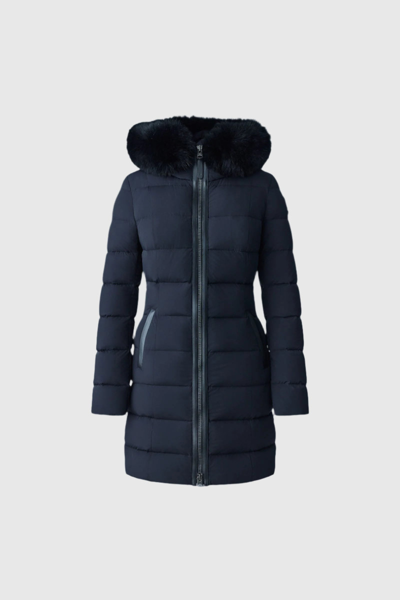 CALLA Agile-360 stretch light down coat with blue fox fur collar 1