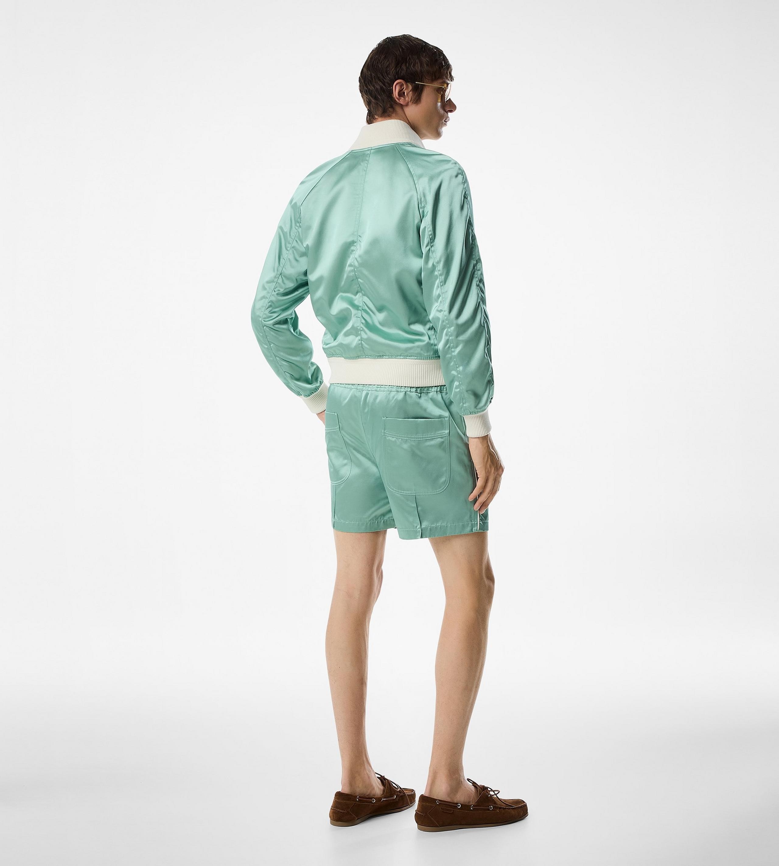 SHINY RAYON SATIN BOMBER WITH CONTRAST PIPING - 3